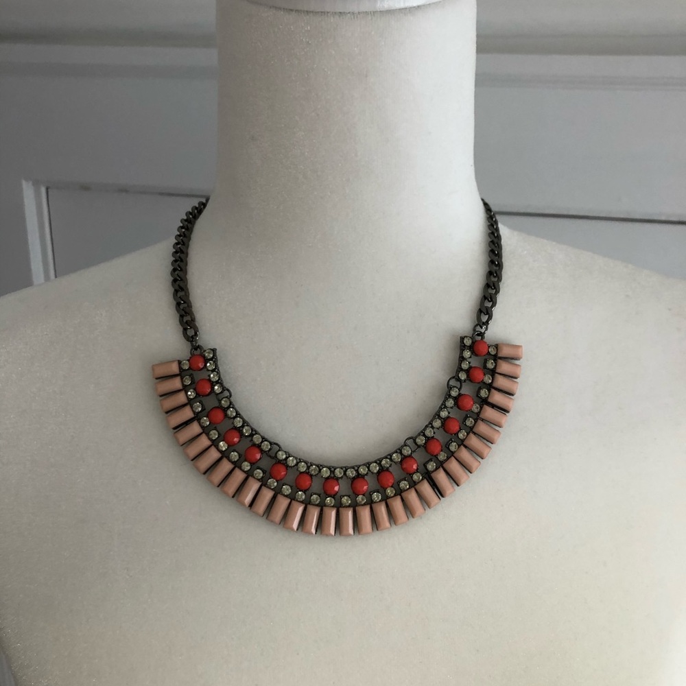 Pink / pewter tone statement necklace